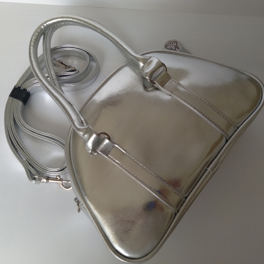 Chateau International Inc small silver metallic satchel bag duel handle new